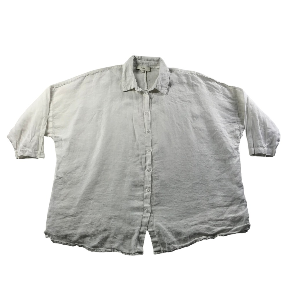 Sauths White 100% Linen Oversized Button Down Shirt Womens Medium 3/4 Sleeve